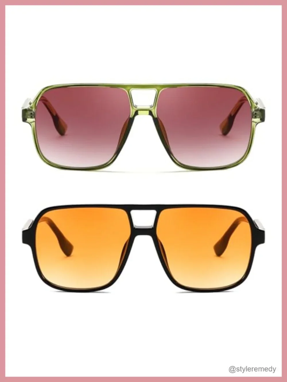 Retro Square Aviator Sunglasses Wrap Around UV400 Polycarbonate Frame 70s